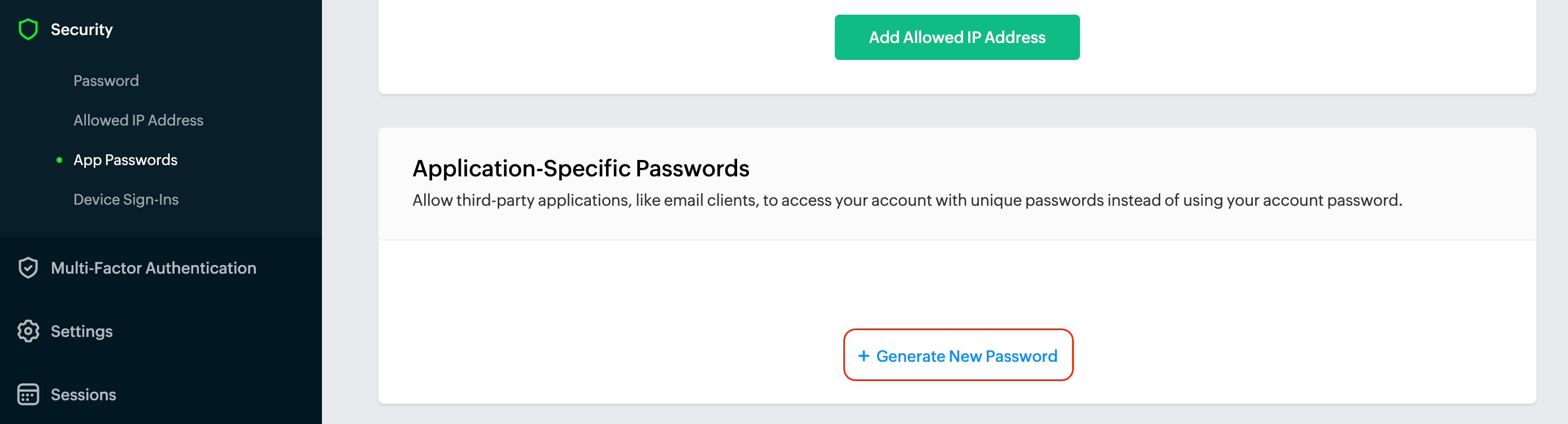 Application Specific Password